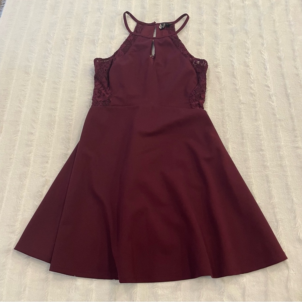 Speechless, juniors Sz 9, maroon, high neck, flare, dress